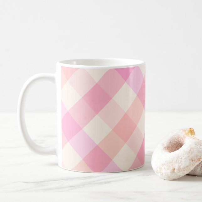 Rosa Karierte Abstrakte Farbe Hübsch Einfach Kaffeetasse (Mit Donut)
