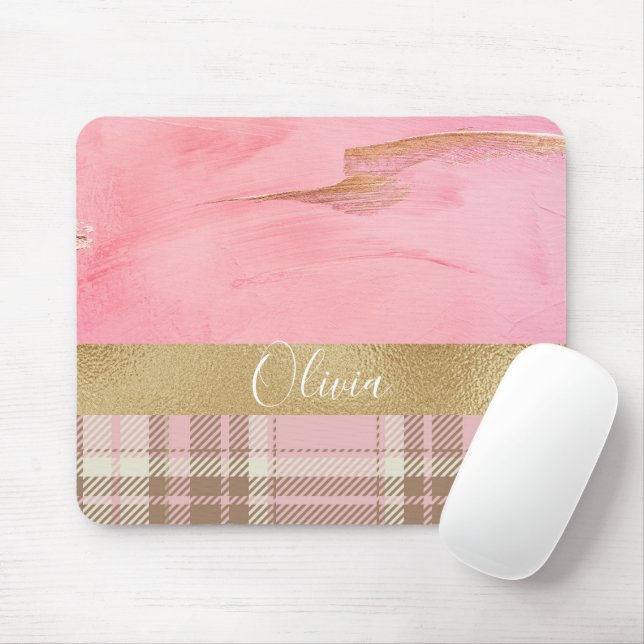 Rosa Karierte Farbe Mousepad (Mit Mouse)