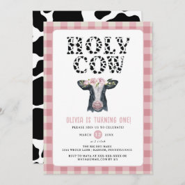 Rosa Karierte Heilige Kuh Erster Geburtstag Einladung