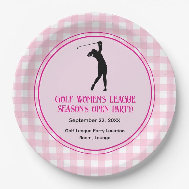 Rosa Karierte Ladys Golf League Papierplatte Pappteller (Vorderseite)