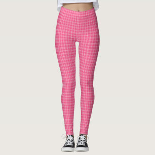 Rosa karierte Leggings von vorne und hinten angeze
