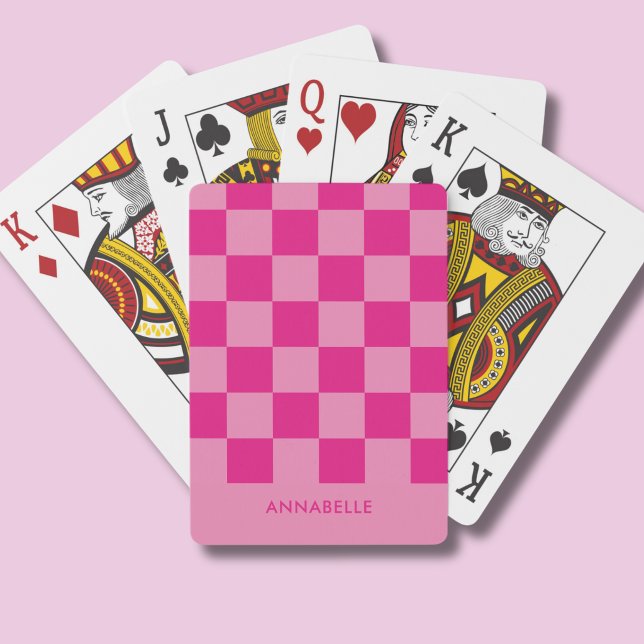 Rosa karierte Mädchen Spielkarten (Pink checkerboard personalized playing cards)