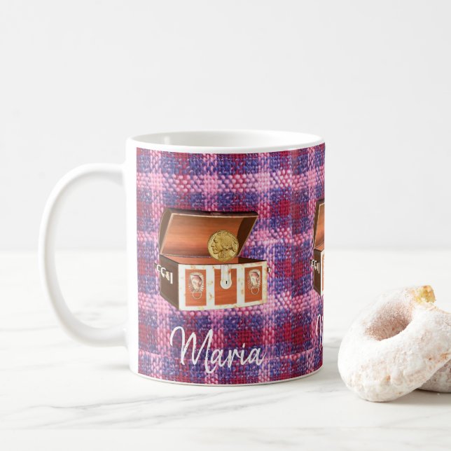 Rosa Karierte Trunk-Tasse Kaffeetasse (Mit Donut)