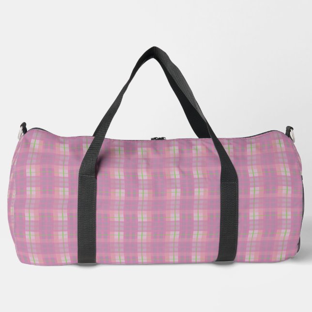 Rosa Karierter Reisetasche, Groß Duffle Bag (Vorderseite)