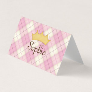 Rosa Karierter Tartan Personalisierter Prinzessin  Visitenkarten
