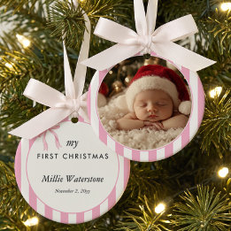 Rosa kariertes Baby erstes Weihnachtsfoto Keramik Ornament