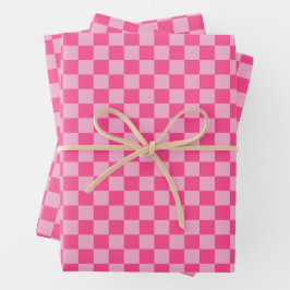 Rosa kariertes Druckmuster Geschenkpapier Set