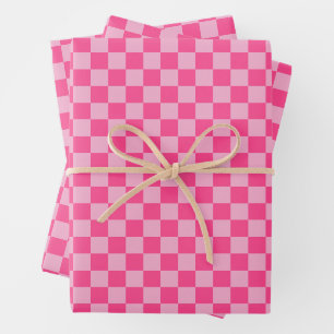 Rosa kariertes Druckmuster Geschenkpapier Set
