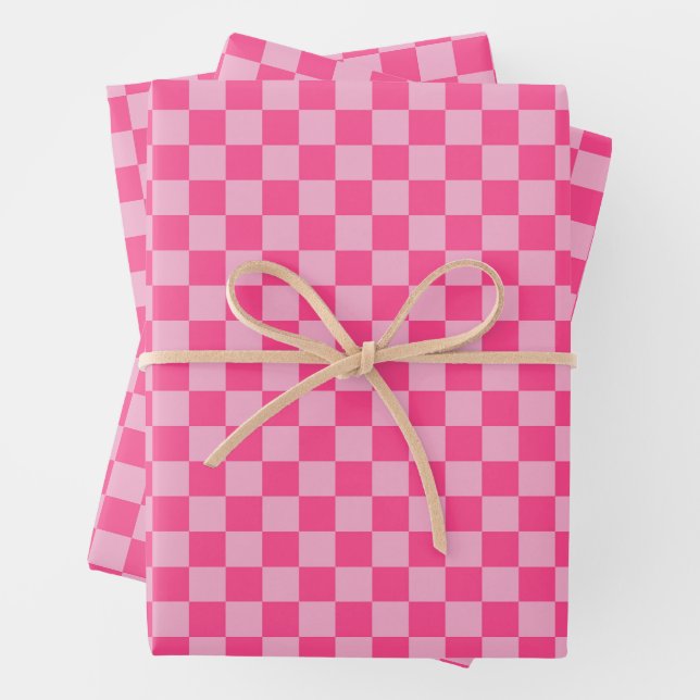 Rosa kariertes Druckmuster Geschenkpapier Set (Beispiel)