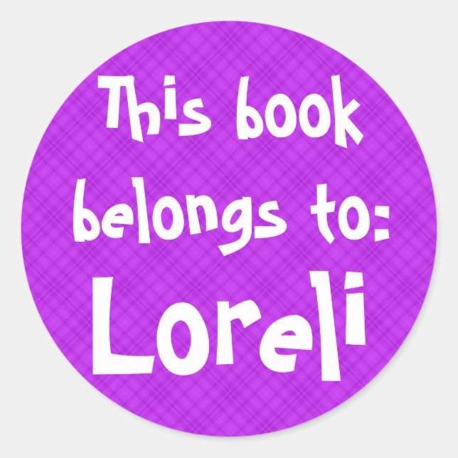 Rosa Kariertes Etikett "Dieses Buch gehört zu" Runder Aufkleber (Vorderseite)