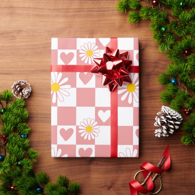 Rosa kariertes Geschenkpapier (Feiertagsgeschenk)