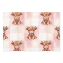 Rosa kariertes Highland-Rind Geschenkpapier