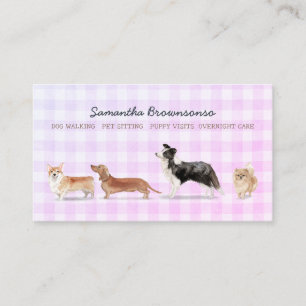 Rosa kariertes Hunde-Petsitting-Pflege-Boarding Visitenkarte