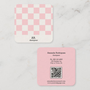 Rosa kariertes Monogramm Designer Quadratische Visitenkarte