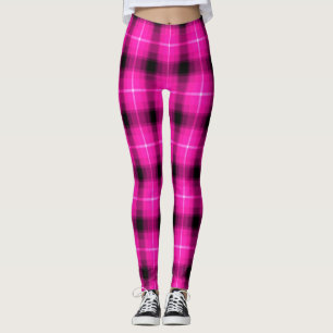 Rosa kariertes schwarzes Neonlicht Leggings