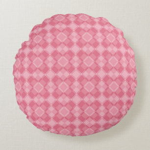 Rosa Karo-Argyle-Muster Rundes Kissen