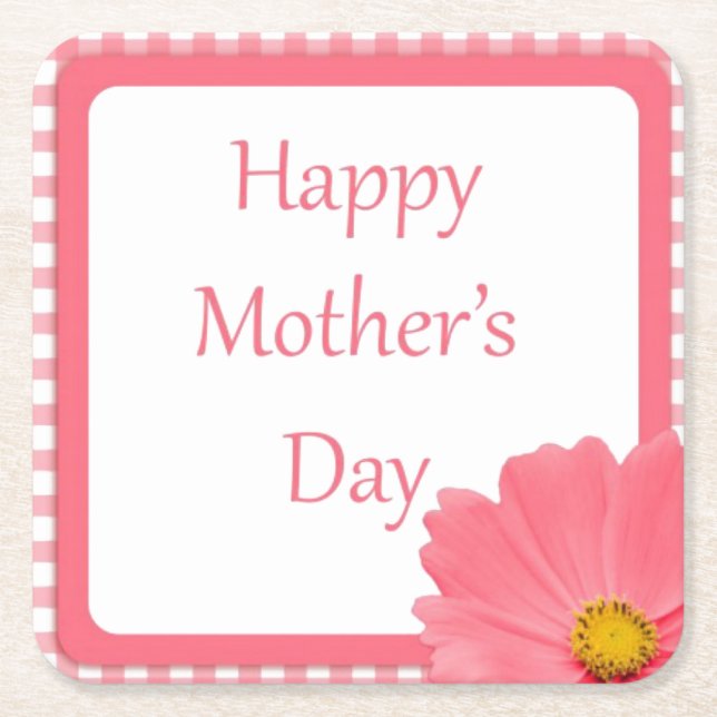 Rosa Karo Blumenmütter Tag Rechteckiger Pappuntersetzer (Vorderseite)
