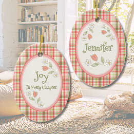 Rosa Karo "Freude in jedem Kapitel" Personalisiert Keramik Ornament