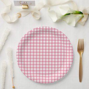 Rosa Karo-Gingham-Babyparty Pappteller