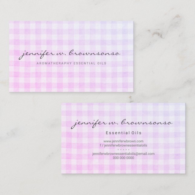 Rosa Karo Gingham Visitenkarte (Vorne/Hinten)
