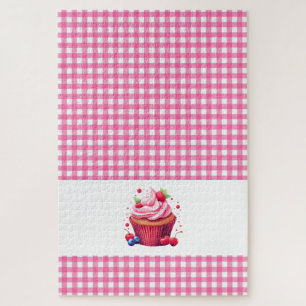 Rosa Karo Karierter Erdbeer Cupcake Puzzles