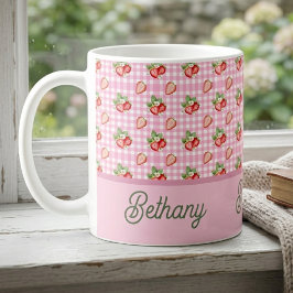 Rosa Karo-Karo-Muster Erdbeere Gingham-Muster Kaffeetasse