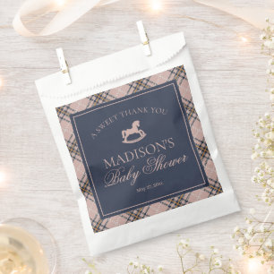 Rosa Karo Klassisches Schaukelpferd Babyparty Geschenktütchen
