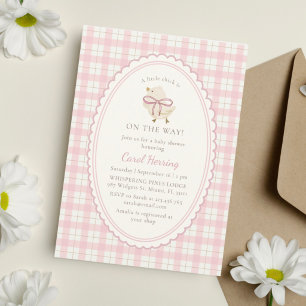 Rosa Karo, Kleines Küken Mädchen, Babyparty Einladung