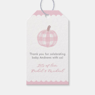 Rosa Karo-Kürbis-Baby-Mädchen-Party-Andenken-Tags Geschenkanhänger