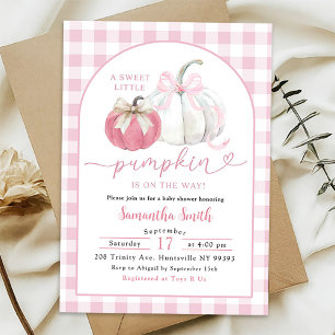 Rosa Karo-Prep-Bow-Kürbis-Baby-Party Einladung
