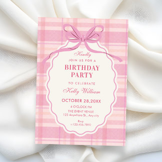 Rosa Karo-Schleifen-Geburtstag Einladung
