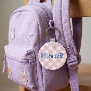 Rosa Karo-Schulelder-Etikett für Mädchen Schlüsselanhänger