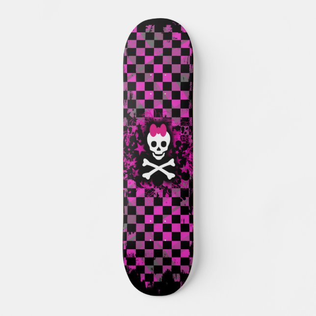 Rosa Karo Skull Princess Skateboard (Vorderseite)