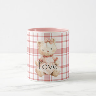 Rosa Karo Streifen Katze Tasse