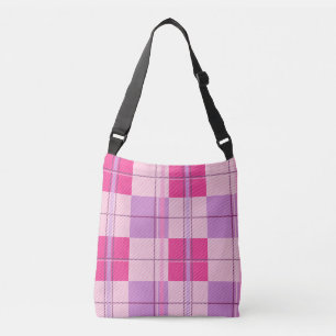 Rosa Karo-Umhängetasche Tote Bag Lila Tartan Handt Tragetaschen Mit Langen Trägern