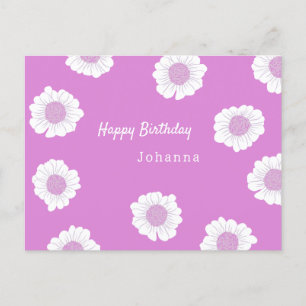 Rosa Karte mit weißen Blume - Happy Birthday