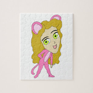 rosa Katamädchen Puzzle