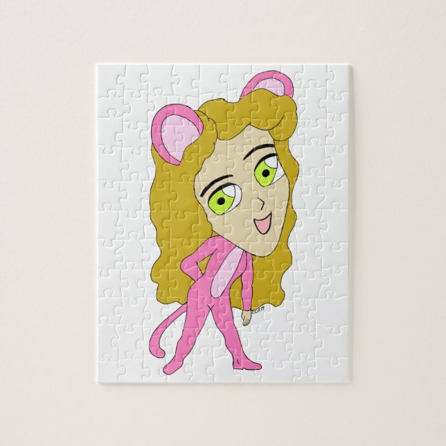 rosa Katamädchen  Puzzle (Vertikal)