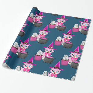Rosa Kätzchen-Halloween-Cartoon Geschenkpapier
