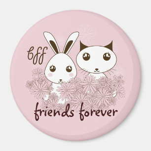 Rosa Kätzchen und Häschen beste Freundinnen Kinder Magnet