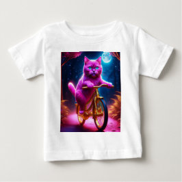 Rosa Katze auf einem Landschaftlichen goldenen Rad Baby T-shirt