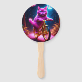 Rosa Katze auf einem Landschaftlichen goldenen Rad Fächer