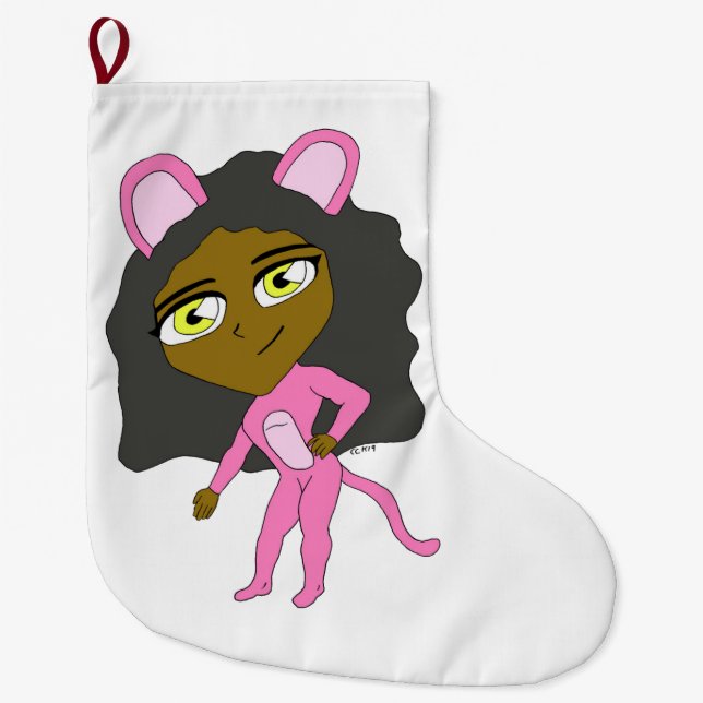 Rosa Katze Großer Weihnachtsstrumpf (Vorderseite)