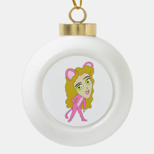 Rosa Katze Keramik Kugel-Ornament