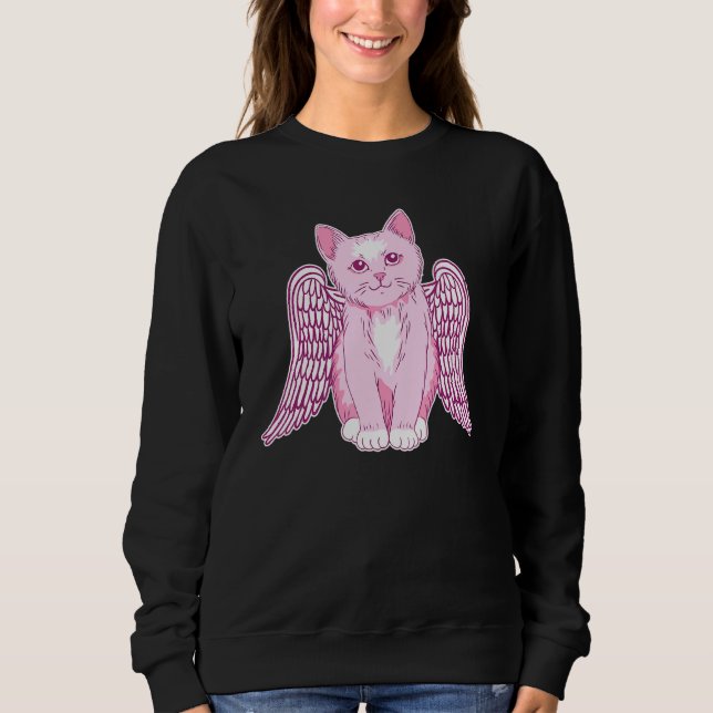 Rosa Katze mit Engel Wings Kitten Artwork für Frau Sweatshirt (Vorderseite)