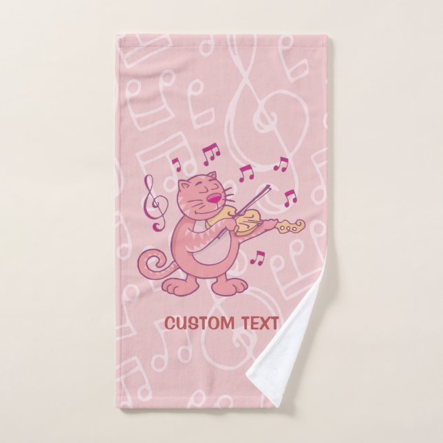 Rosa Katze mit Geige Badhandtuch Set (Handtuch)