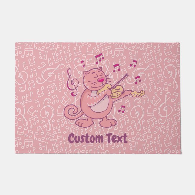 Rosa Katze mit Geige Doormat Fußmatte (Vorderseite)