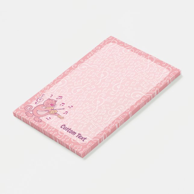 Rosa Katze mit Geige Post-it Notes Klebezettel (angewinkelt)