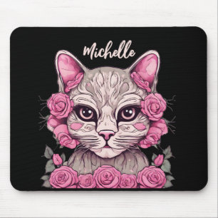 Rosa Katze mit Rosen Floral-Mauspad Benutzerdefini Mousepad