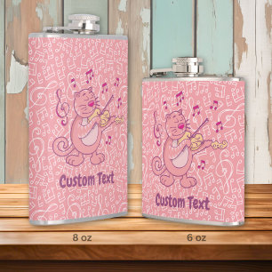 Rosa Katze mit Violin-Hip-Flask Flachmann